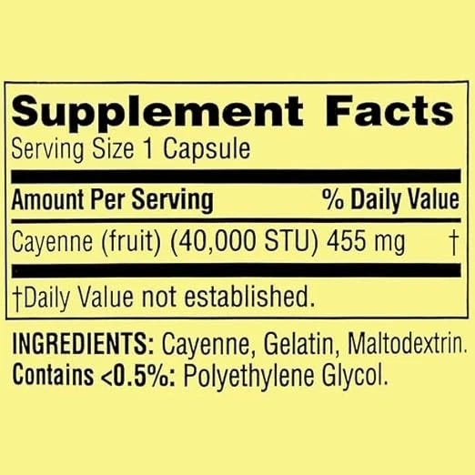 Spring Valley Cayenne Metabolism Support Supplement Capsules 455 mg 100 Count