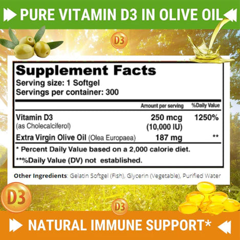 Fresh Healthcare Natural Vitamin D3 10,000 IU Softgels