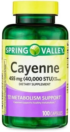 Spring Valley Cayenne Metabolism Support Supplement Capsules 455 mg 100 Count
